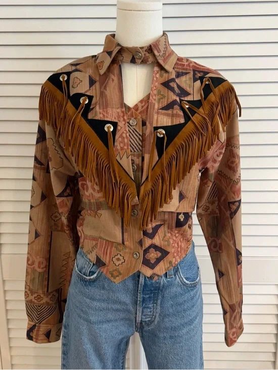 Vintage 1849 Authentic Ranchwear Two-Piece Southwestern Fringe Top - Picture 2 of 6